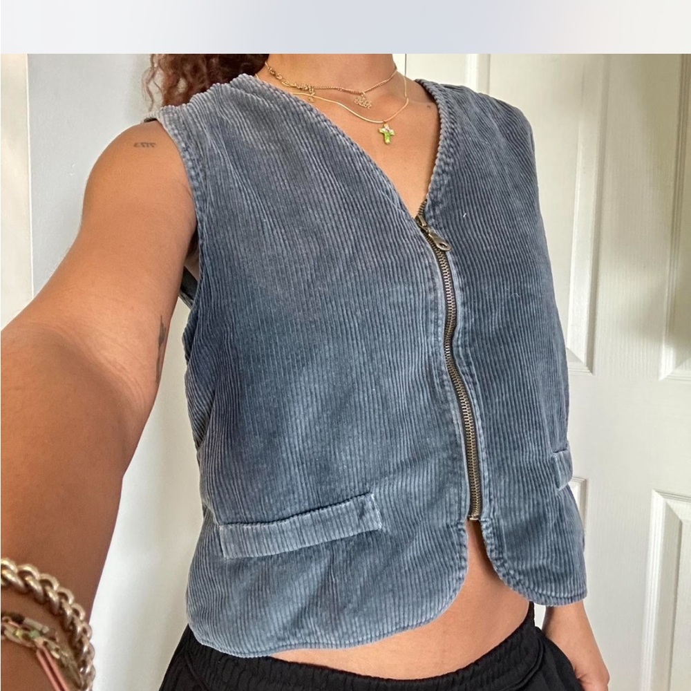Blue Corduroy Vintage Zip-Up Vest